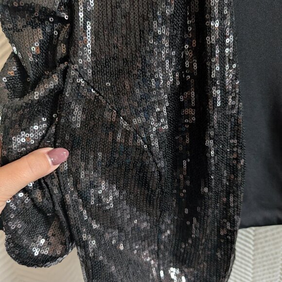 Vintage Jessica Black Sequin Bolero Shrug Ruched Sleeve XL - Picture 7 of 9